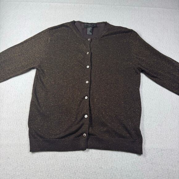 August Silk Knit Brown and Gold Metallic Button Up Sweater Large Long sleeved - Picture 4 of 13